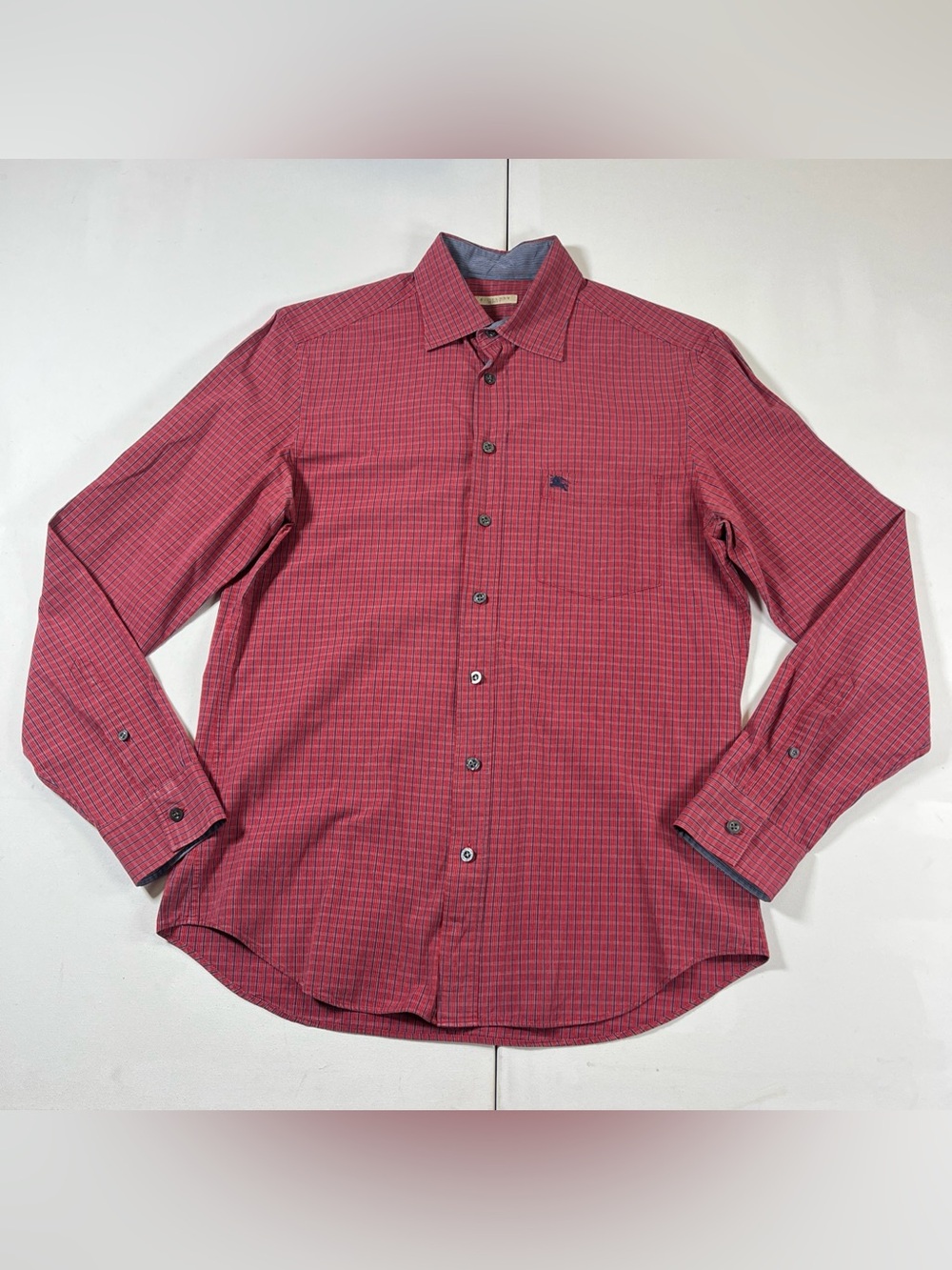 Burberry Brit Shirt Long Sleeve Button Men’s Medium Check Red Blue Designer Logo